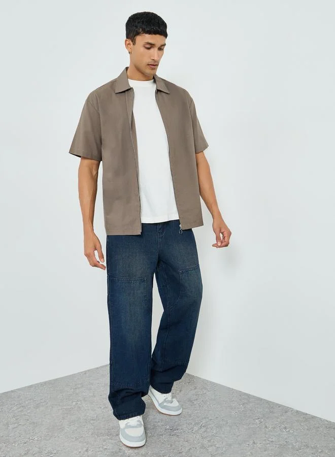 Men Wide Leg Washed Jeans